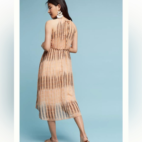 Akemi + Kin Dress Anthropologie Medium Orange Brown Maxi Sleeveless Lined High N - Picture 3 of 12